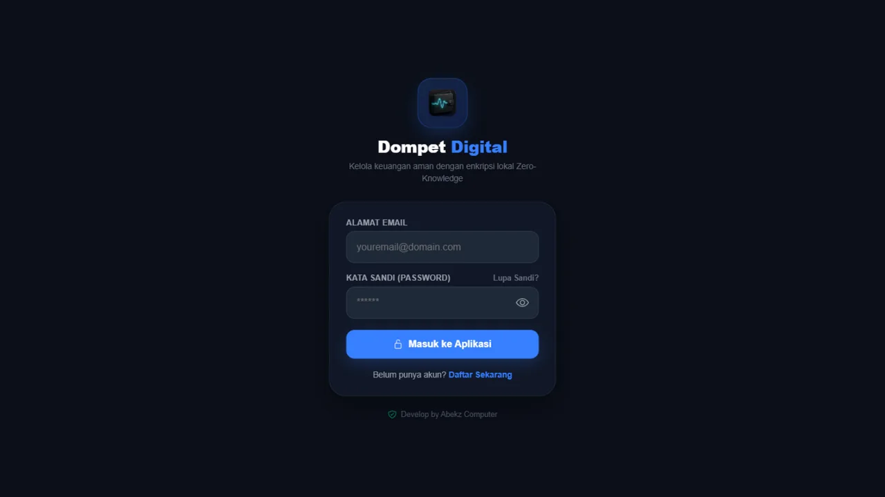 Tampilan login wallet personal finance app